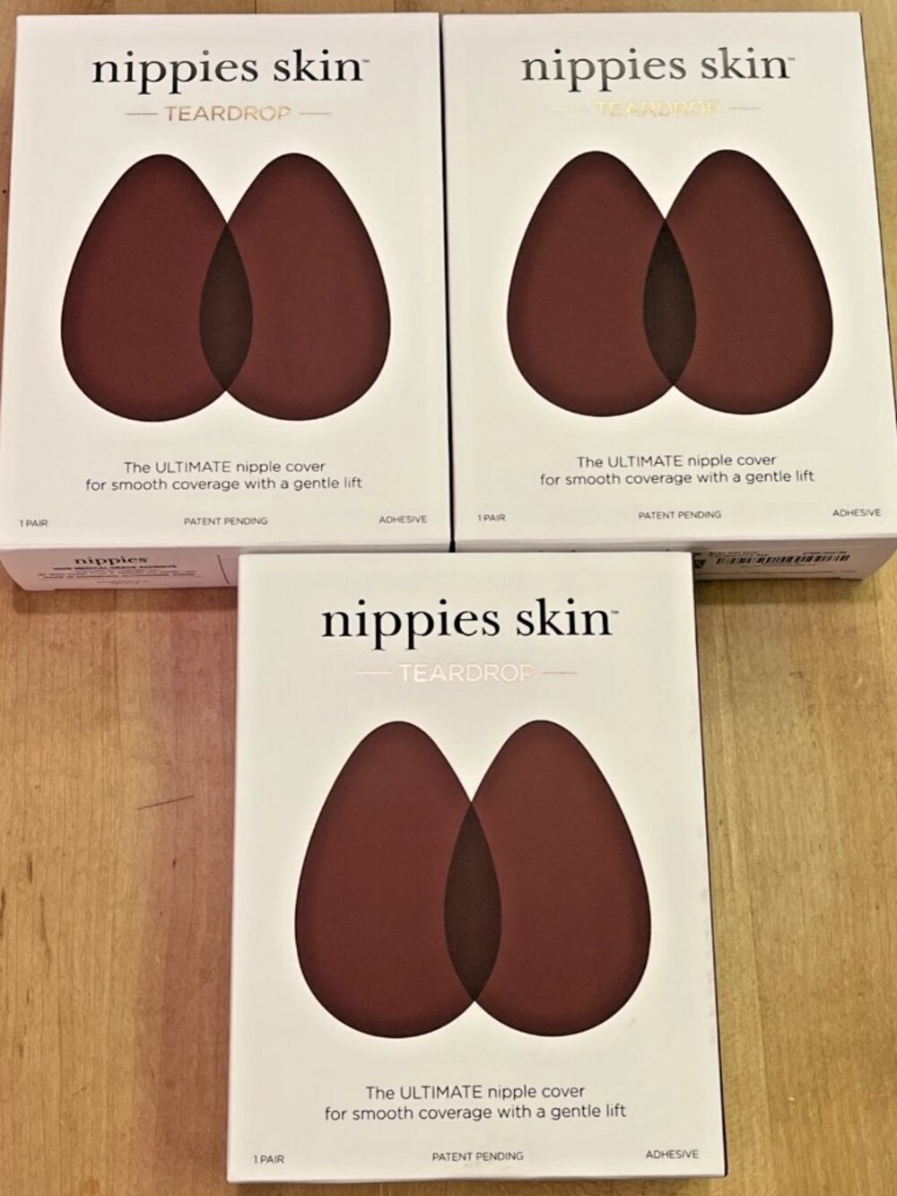 3 Pack Nippies Teardrop Nipple Covers Size A-B Cups Reusable Adhesive - HAZELNUT